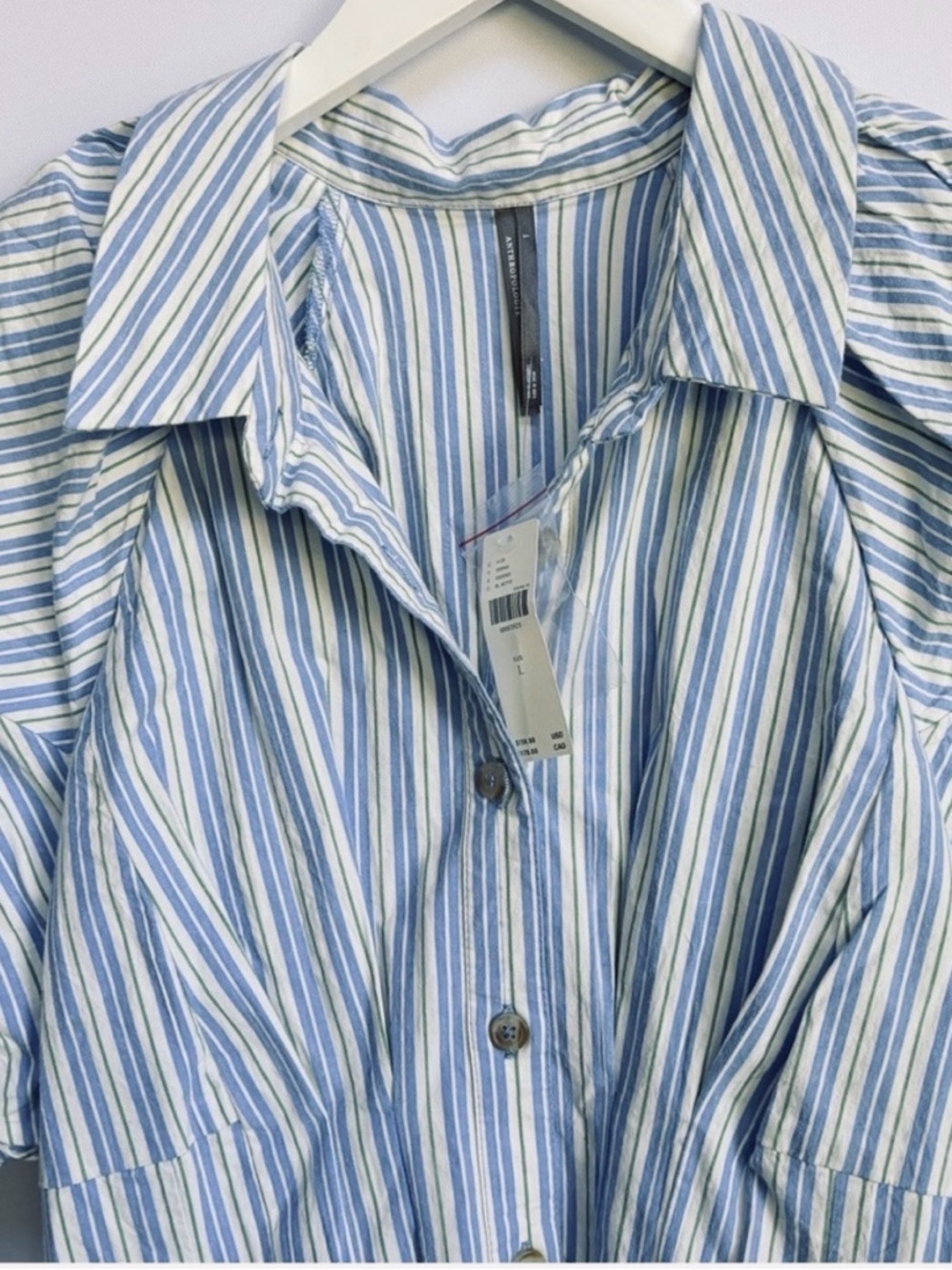 NWT Anthropologie Puff-Sleeve Striped Mini Shirt Dress - Picture 6 of 11